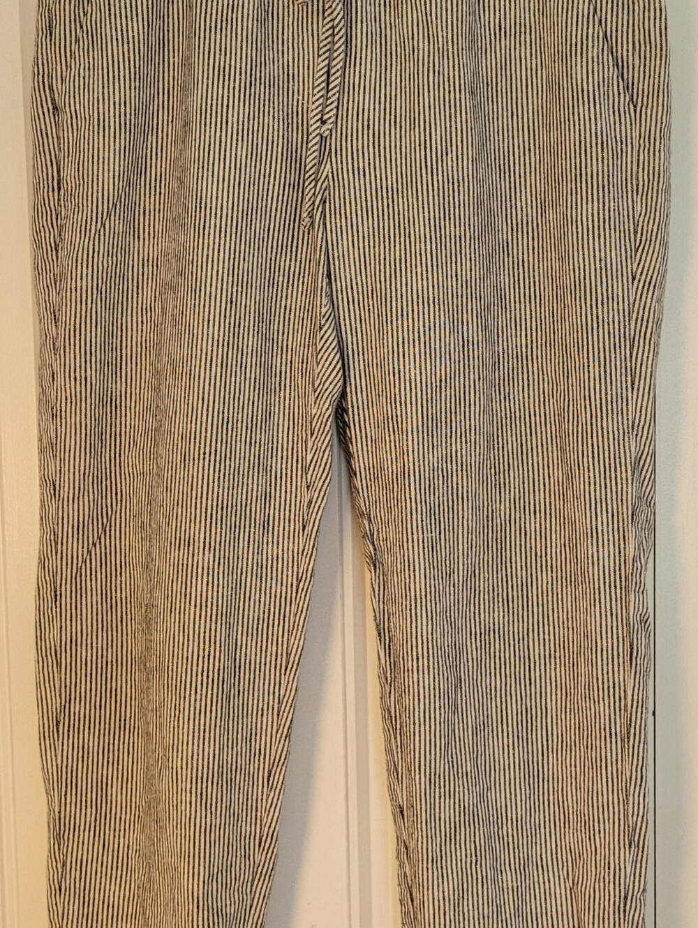 J CREW Linen Blend Striped Drawstring Ankle Pants, VGUC, 6, Classic & Timeless!